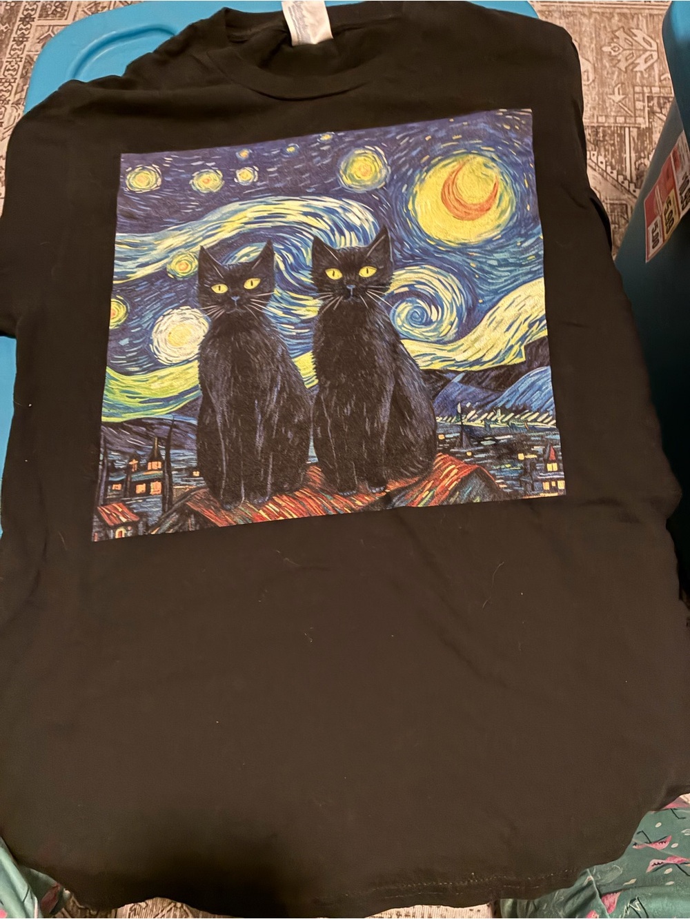 Black Cat Starry Night Graphic Tee - Black